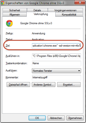 Abschalten von SSLv3 in Google Chrome